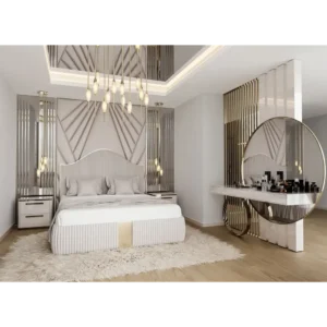 Art Deco Sunburst Mirrored Wall Bed Suite - Image 1