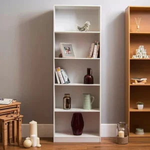 LUMUS Large 5-Tier Storage Bookshelf – White - Image 1