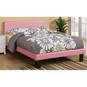 Chic Pink Faux Leather Platform Bed with Minimalist Headboard - Image 1