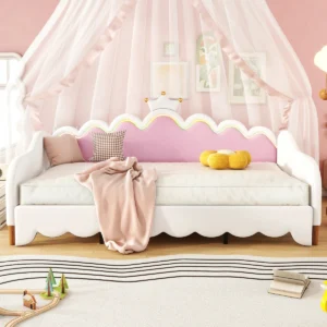 Scalloped Crown Daybed with Sheer Canopy and Integrated Backrest - Image 1