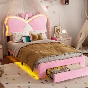 Magical Pink Butterfly Princess Bed with LED Backlit Headboard - Image 1